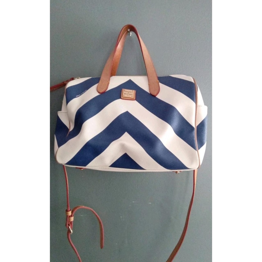 Dooney & Bourke Blue and White Chevron Satchel - Picture 4 of 6